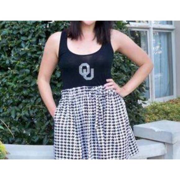 NEW GAMEDAY COUTURE university of oklahoma logo houndstooth tank dress in black - Picture 1 of 2